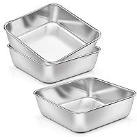 P&P CHEF 6 Inch Square Baking Cake Pans, 3-Pieces Stainless Steel Toaster Oven Baking Pan Small Cake Bread Lasagna Brownie, Non-toxic & Healthy, Leakproof & Heavy Duty, Easy Clean & Dishwasher Safe