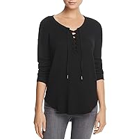 Splendid Womens Thermal Lace-Up Pullover Top Black M