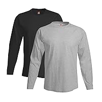Hanes mens 4.5 oz. 100% Ringspun Cotton nano-T Long-Sleeve T-Shirt (498L) LIGHT STEEL/NAVY