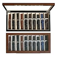 Watch Band Organizer Case for Men or Women Holder Watch Band, Wooden Watch Band Storage Box with Real Glass Window (Walnut veneer 10 slot)