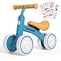 Balance Bike 1 Year Old, 10-24 Months Baby Balance Bike Toys, No Pedal Infant 4 Wheels Toddler Bike, Toddler Ride On Toys, Three Free Cartoon Stickers, First Birthday Gift for Boys Girls