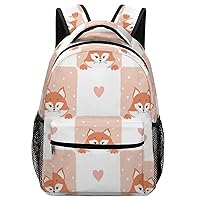 Cute Fox Checked Pattern Laptop Backpack Lightweight Shoulder Bag Casual Daypack for Men Women