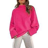 MEROKEETY Women's Turtleneck Fuzzy Knit Pullover Sweaters Long Sleeve Oversized Casual Jumper Tops