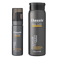 Chassis Talc-Free, Unscented Premium Body Powder for Men Bundle with Flushable Foam Moisturizing and Cleansing Solution