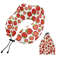 Travel Neck Pillow Adjustable Clasp Neck Support for Sleeping Rest, Airplane Car & Home Use Natural Fresh Organic Garden Forest Strawberry