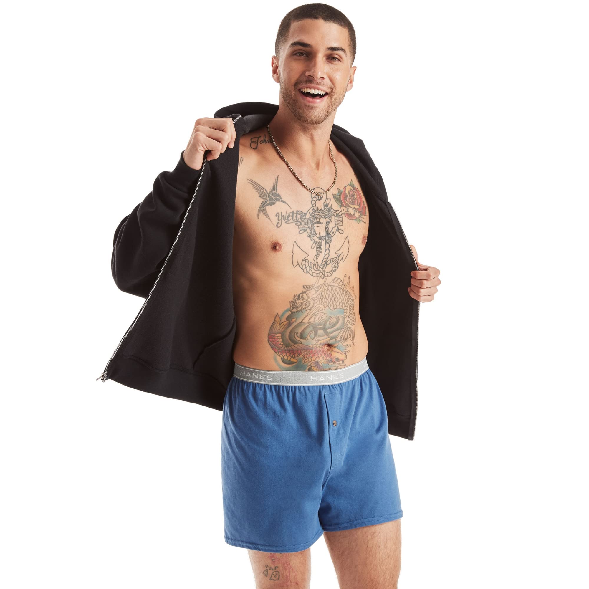 Hanes Men's Boxers 5-Pack, Cotton Knit Comfortable Boxer Underwear, Moisture-Wicking Cotton Boxers Multipack