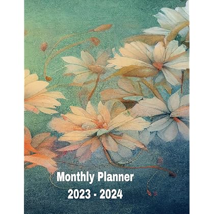Monthly Planner 2023-2024: Two Year Calendar Book Vintage Floral Pattern Large 8.5 X 11 Inches With Holidays, Makes Great Gift