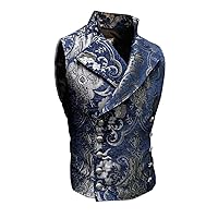 Shrine Men's Victorian Gothic Formal Cavalier Vest Silver Blue Tapestry