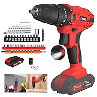 21V Cordless Drill Driver, Electric Screwdriver Kit 2 Speeds (0-400/0-1400 RPM), 25+1 Torque Setting, 1.5Ah Battery and Charger, Power Drill for Home Improvement & DIY Project, Red