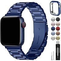Fullmosa Compatible Apple Watch Bands 41mm 40mm 38mm 49mm 45mm 44mm 42mm, Stainless Steel iWatch Band with Case for Apple Watch Ultra2/Ultra Series 9/8/7/6/5/4/3/2/1/SE/SE2, 38mm 40mm 41mm Blue