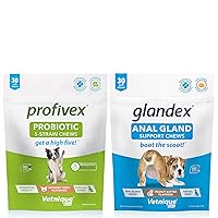 Glandex for Dogs Anal Gland Support Chews 30 Ct and Profivex 5-Strain Chews 30 Ct Bundle, Anal Gland Supplement for Dogs, Hickory Pork Flavor 5-Strain Clinical-Strength Digestive Probiotics for Dogs