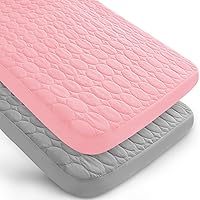 Pack and Play Sheets Fitted Quilted Waterproof Protector, 2 Pack Playard Mattress Pad Compatible with Graco Pack n Play, Mattress Cover fits for Baby Playpen Mattress, Mini Crib, Gray & Pink