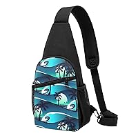 Skateboard With Palm Trees Wave Crossbody Chest Bag, Casual Backpack, Small Satchel, Multi-Functional Travel Hiking Backpacks