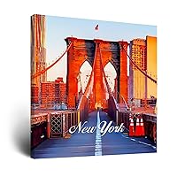 Modern Painting Artwork 14x14 Inch,New York City Bridge Cityscape Decorative Canvas Wall Art Printed Wall Pictures Hanging Poster Wall Decoration for Living Room Office