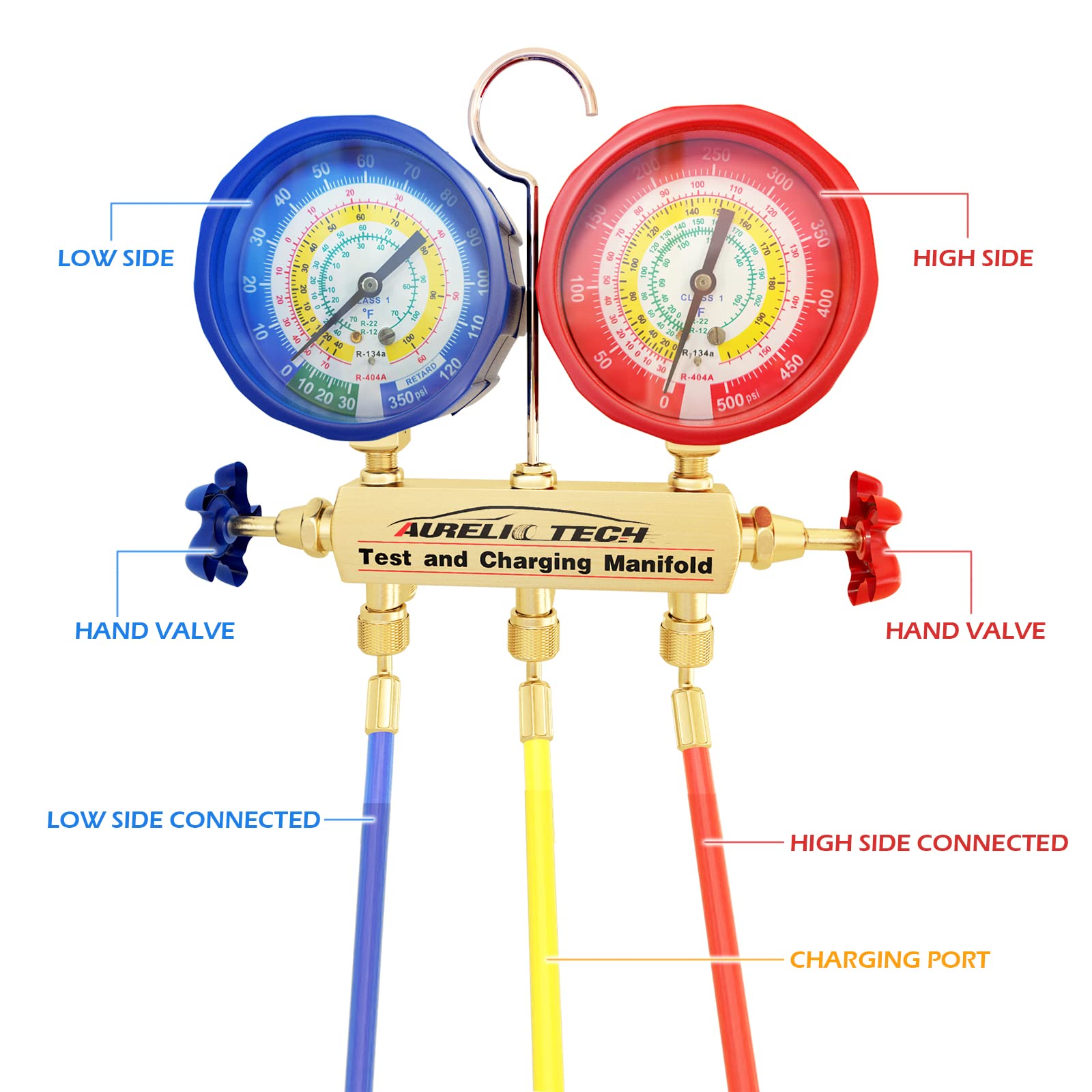 Mua AURELIO TECH Way A/C Diagnostic Manifold Gauge Set, Fits R134A R12 R22  and R502 Refrigerants, with 5FT Hose, Acme Tank Adapters, Adjustable  Couplers and Can Tap, 2023 Leak-Proof Upgrade Version