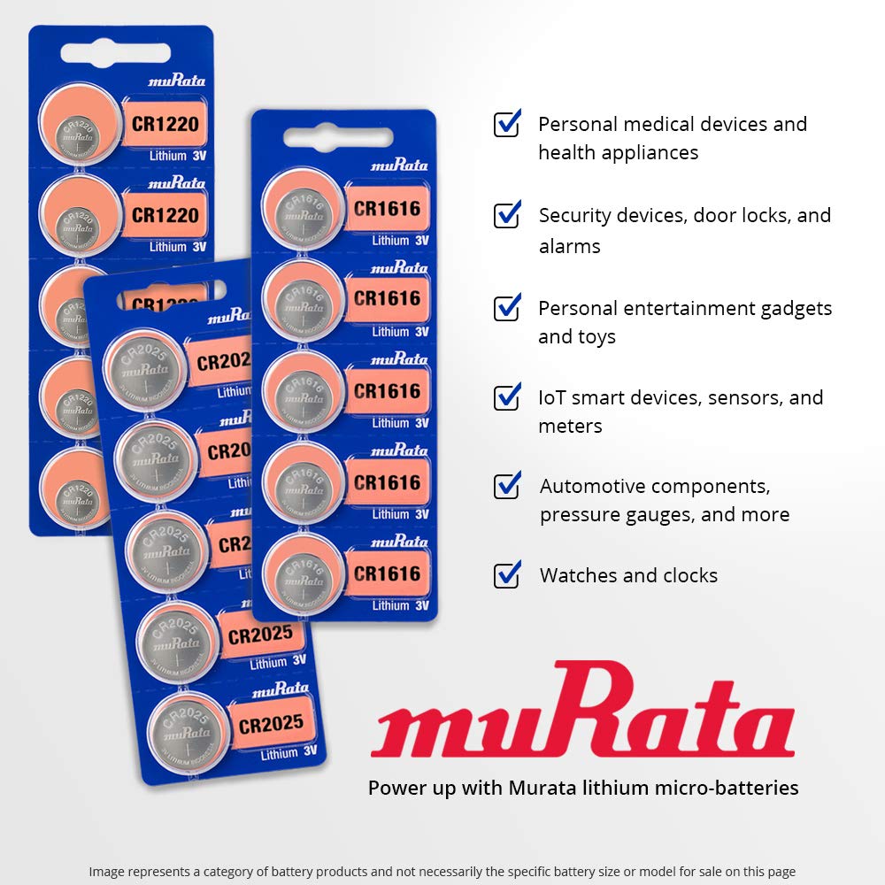 Murata CR2025 Battery DL2025 ECR2025 3V Lithium Coin Cell (100 Batteries)