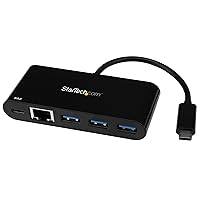 StarTech.com USB C to Ethernet Adapter - 3 Port - with Power Delivery (USB PD) - Power Pass Through Charging - USB C Adapter (US1GC303APD) Black