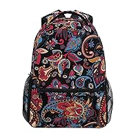 ALAZA Indian Paisley Flower Ethnic Floral Backpack Purse with Multiple Pockets Name Card Personalized Travel Laptop School Book Bag, Size M/16.9 in