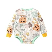 Baby Girls Halloween Pumpkin Dress Newborn Boy Outfits Baby Romper Unisex Newborn Baby Prints Crew Neck