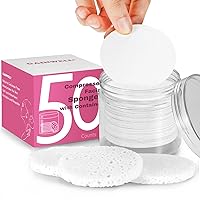 50-Count Compressed Facial Sponges with Storage Container, for Facial Cleansing, Reusable Makeup Remover, Portable, Suitable for Travel, White