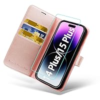 Wallet Case Compatible for iPhone 15 Plus/14 Plus 5G, 6.7-inch [Glass Screen Protector Included] [RFID Blocking] Flip Folio Leather Cell Phone Cover with Credit Card Holder, Rosegold