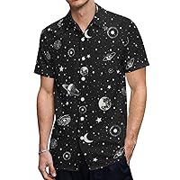Glow Planets Men's Short Sleeve Shirt Casual Loose Button Down Shirts for Work Beach Vacation