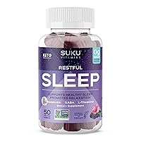Restful Sleep - LTheanine & GABA Gummies for Natural Sleep, Relaxed Mind and Body, Easy to Chew - Non GMO, Gluten Sugar Free - BlackBerry-Hibiscus Flavored Melatonin Gummies, 50 Count