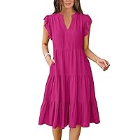 ANRABESS Womens Summer Ruffle Sleeve V Neck Midi Dress 2024 Fashion Casual Fit Flowy Tiered Boho Beach Vacation Sundress