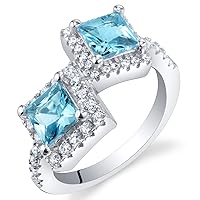 PEORA Forever Us Two Stone Sterling Silver Princess Cut Halo Ring Sizes 5 to 9 in Various Gemstones