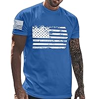 2024 Summer T-Shirts for Men American Flag Graphic Tee Distressed Short Sleeve T-Shirt United States of America Patriotic Top