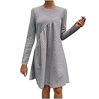 Winter Quilted Waffle Dress for Women Crewneck Long Sleeve Pullover Mini Dress Casual Solid Thicken Tunic Dresses