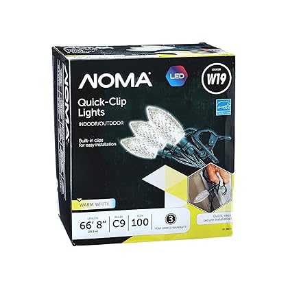 NOMA C9 LED Quick Clip Christmas Lights | Built-in Clip-On String Lights | 100 Warm White Bulbs | 66.8 Foot Strand 