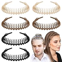 WHAVEL 6 PCS Non Slip Plastic Headbands for Women, Black Headband with Teeth Comb Head Band Wavy Zig Zag Headbands Effortless Hair Bands for Women Men(F)