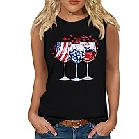 Womens 4th of July V Neck T Shirt Patriotic Tank Tops for Women 2024 Vintage American Flag Print Casual with Sleeveless Round Neck Cami Shirts Black Small