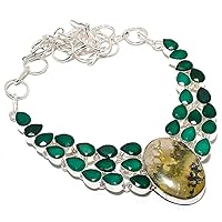 Bumble Bee Jasper, Emerald Gemstone 925 Sterling Silver Necklace 18