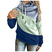 SNKSDGM Hoodies for Women Button Down Pullover Long Sleeve Colorblock Hooded Sweatshirts Zipper Fuzzy Fleece Oversized Hoodie