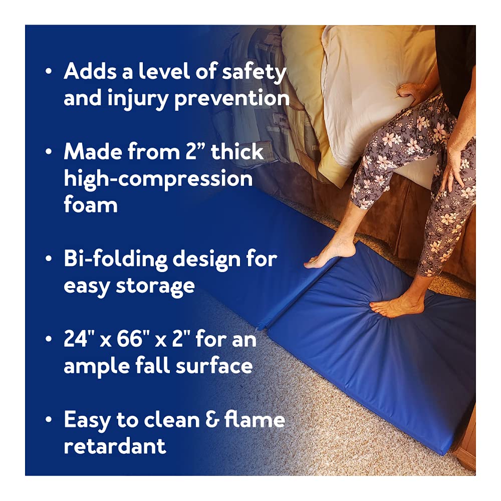 Roscoe Medical Fall Mat - Bedside Fall Floor Mat for Safety Protection - Folding Vinyl Floor Mat for Elderly, Senior, Handicap - Reduce Risk of Impact Injury and Anti Fatigue from Standing - Blue