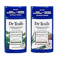Dr. Teals Deodorant Variety Gift Set (2 Pack, 2.65oz Ea.) - Eucalyptus, & Coconut Oil - Essential Oils, Shea Butter & Magnesium Help Absorb Moisture & Keep Skin Clean & Healthy