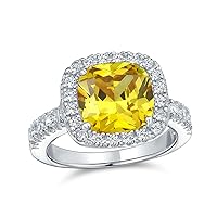 Stunning 3-6CT AAA CZ Halo Square Radiant Cut Engagement Ring Wedding Set - Clear Canary Yellow Stone, 925 Sterling Silver Rose 14K Yellow Gold Plating, Pave Cubic Zirconia Band, Exquisite for Women