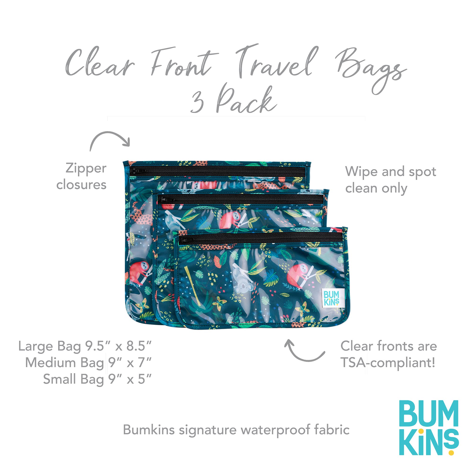 Bumkins Travel Bag, Toiletry, Baby, TSA Approved Pouch, Zip Bag, Quart Size Compliant, Clear-Sided, Diaper Bag Organization