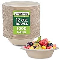 Freshware Paper Bowls - Disposable 12 oz. Soup Bowl, 1000-Pack Biodegradable Sugarcane Fiber Serving Bowls - Heavy Duty Bagasse for Hot Food Plates - Microwave & Freezer Safe, Stackable Dinnerware
