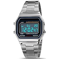 kieyeeno Digital Quartz Wrist Watch 30M Waterproof Digital LCD Dial with Resin Strap Multifunction LED Backlight Alarm Calendar