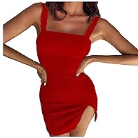 Women's Bohemian Swing Dress Casual Summer Sleeveless Knee Length Solid Color Beach Round Neck Trendy Flowy Red