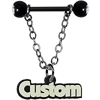 Body Candy Custom Black PTFE Glow Chain Personalized Name Dangle Nipple Ring Set of 2 14 Gauge 5/8