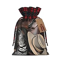 Christmas Gift Bags â€“ Festive Gift Pouches for all Holiday and Seasonal,matched with Scottish Plaid Design Cowboy Black Hat Western Boots
