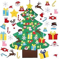 GameXcel 4FT DIY Felt Christmas Tree Set with 36pcs Ornaments 5M 50LED Warm White LED String Lights - Wall Hanging Felt Xmas Tree for Kids Toddlers Christmas New Year Gift Decorations Party Supplier