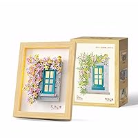 ZONECYTD Flower Building Set Wall Art Floral with Wooden Frame and LED Light, Flower Bouquet Building Blocks for Adults Table Home Decor (Not Compatible with Lego)-526pcs