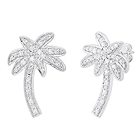 Dazzlingrock Collection Ladies Palm Tree Stud Earrings, Available in Various Round Diamonds & metal in 925 Sterling Silver