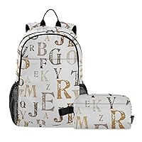 Letters Grunge Retro Backpack for Boys with Lunch Box Boys School Backpack with Lunch Box School Bag for Boy age 8-10 years old