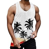 Mens Sleeveless Tee Shirts Summer Beach Tank Tops Hawaii Tree Printed Vest Round Neck Sleeveless T Shirt